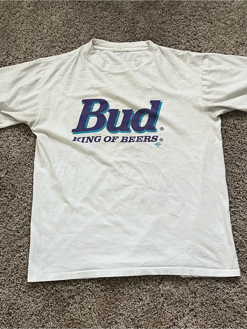 Budweiser 1994 single stitch White Tee with Blue & Purple 'Bud' Logo